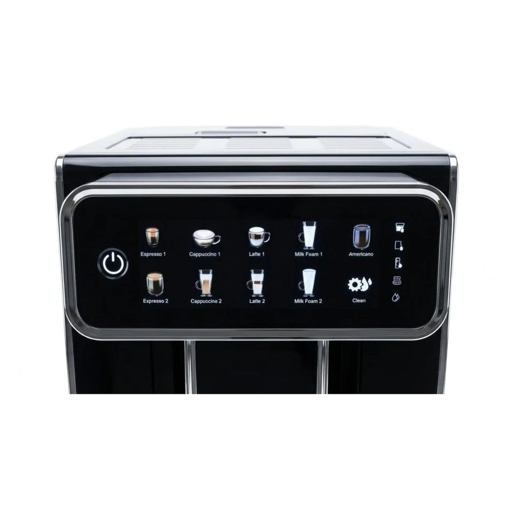 Control panel of the Williams Co. espresso machine: one-touch buttons for espresso, cappuccino, latte, milk foam, americano and clean